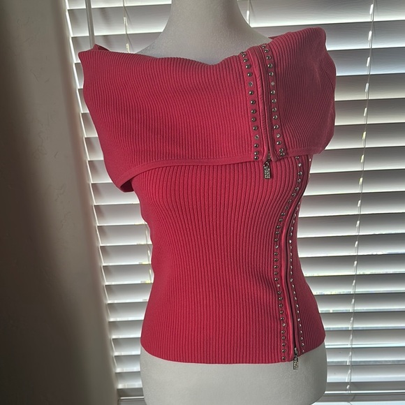 Cache Pink Off-the-Shoulder Sweater Ribbed Knit - Picture 4 of 7